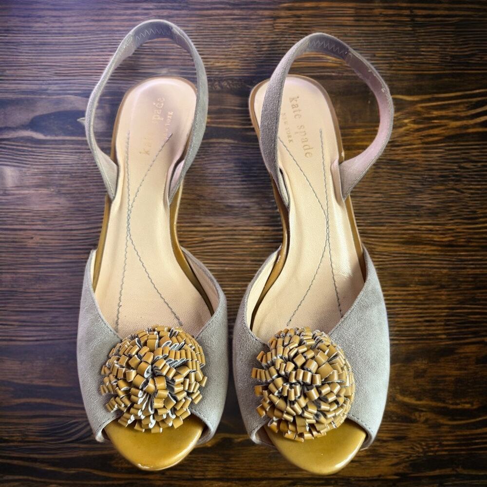 Kate Spade New York Made in Italy Suede Floral Slingback Platform Heels 6B
